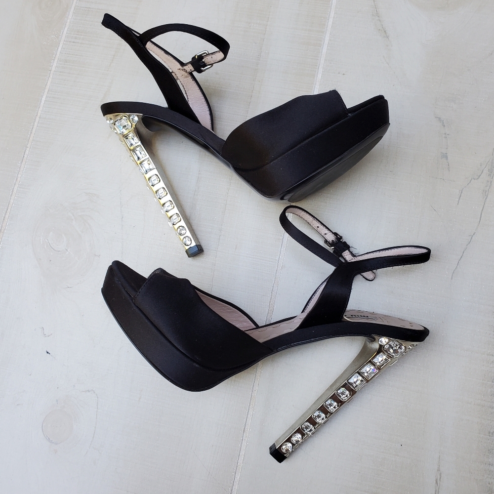 Miu Miu Black Heels with Silver Studded Accents - Picture 4 of 6